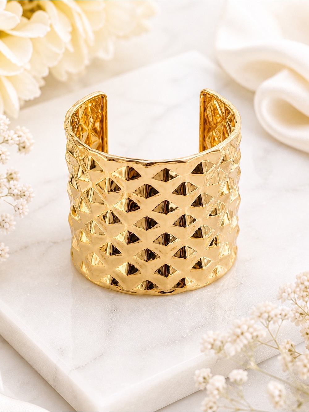 Gold Wide Cuff Bracelet Textured Statement Hammered NWT